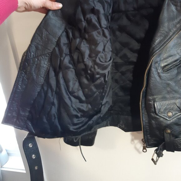 Rare Vintage Black Leather Bicker Jacket Great Seal of Oklahoma 1907 Snaps Large - Picture 11 of 17